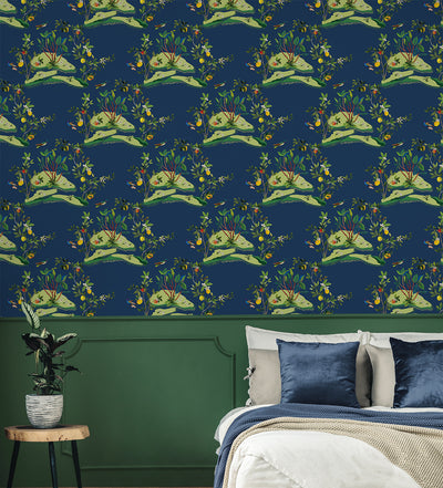 product image for Citrus Hummingbird Wallpaper in Navy Blue 0