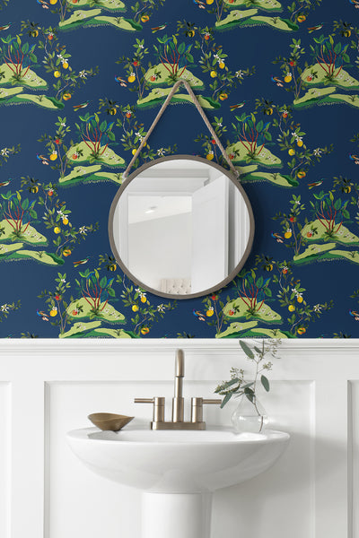 product image for Citrus Hummingbird Wallpaper in Navy Blue 23
