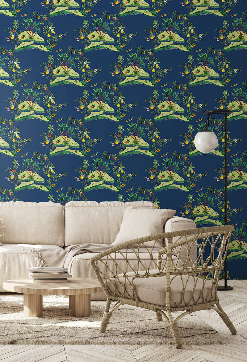 media image for Citrus Hummingbird Wallpaper in Navy Blue 270