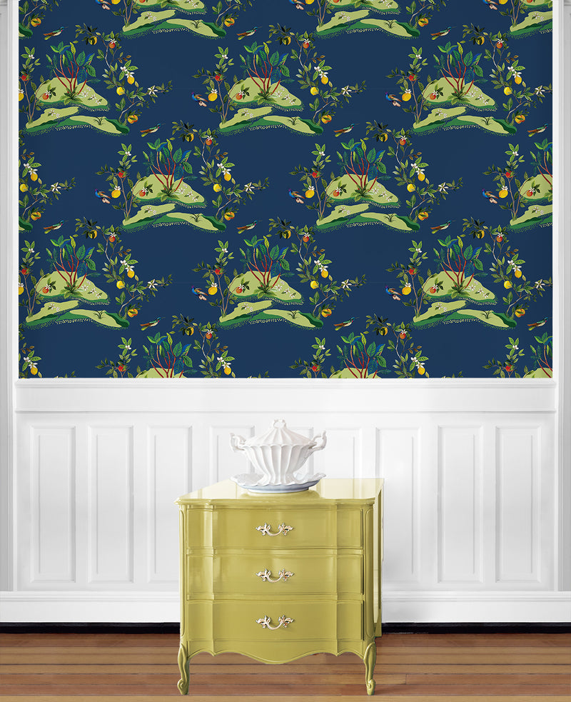 media image for Citrus Hummingbird Wallpaper in Navy Blue 229