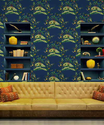 product image for Citrus Hummingbird Wallpaper in Navy Blue 21