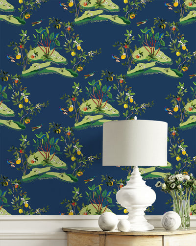 product image for Citrus Hummingbird Wallpaper in Navy Blue 28