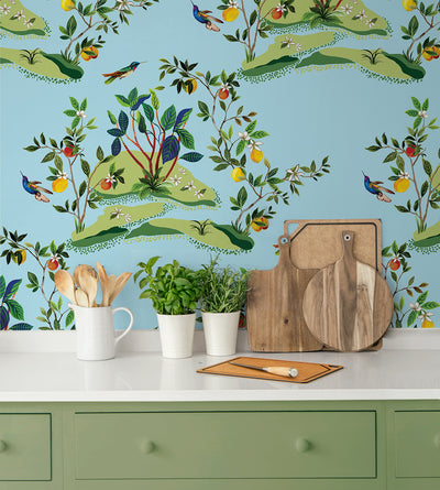 product image for Citrus Hummingbird Wallpaper in Sky Blue 39