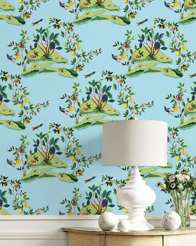 product image for Citrus Hummingbird Wallpaper in Sky Blue 5