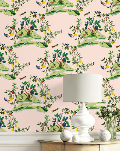 product image for Citrus Hummingbird Wallpaper in Blush 60