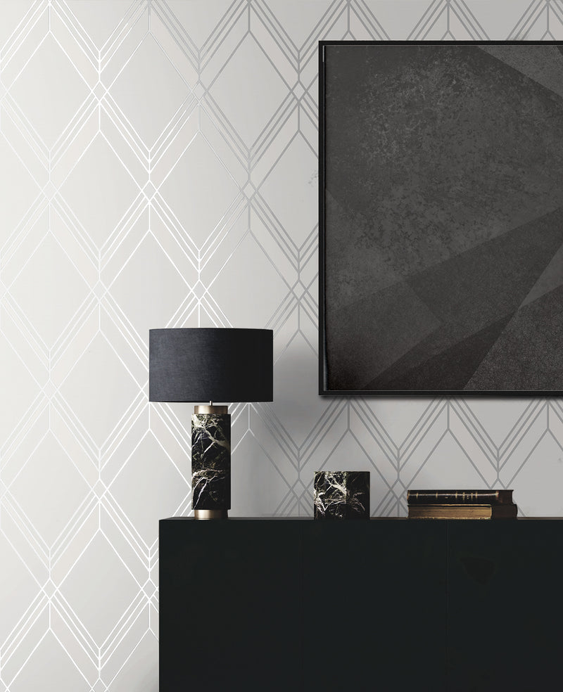 media image for Brooklyn Diamond Metallic Silver Wallpaper from Deco 2 by Collins & Company 261