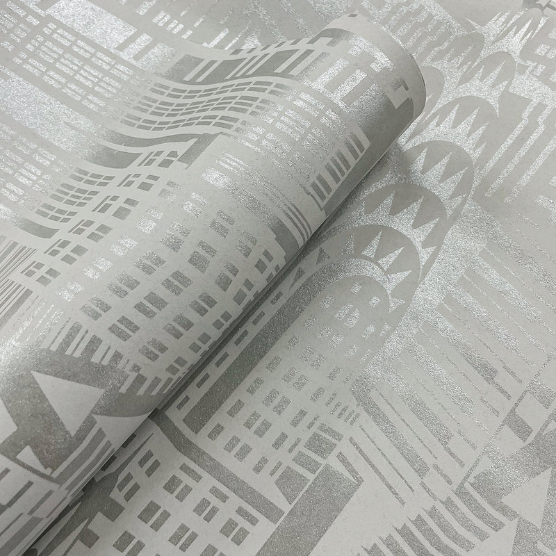 media image for Manhattan Skyline Silver Sky Wallpaper from Deco 2 by Collins & Company 218