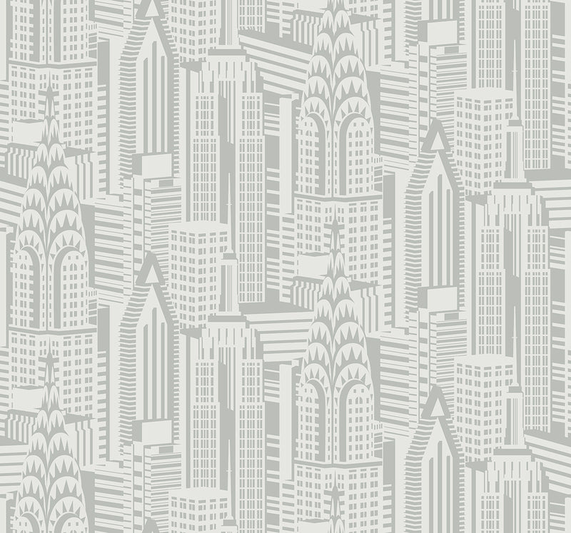 media image for Manhattan Skyline Silver Sky Wallpaper from Deco 2 by Collins & Company 284