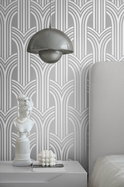 product image for Deco Arches Metallic Silver Wallpaper from Deco 2 by Collins & Company 92