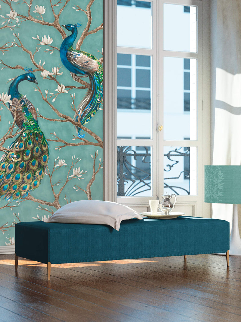 media image for Bird Turquoise Background Wall Mural from the Absolutely Chic Collection by Galerie Wallcoverings 25