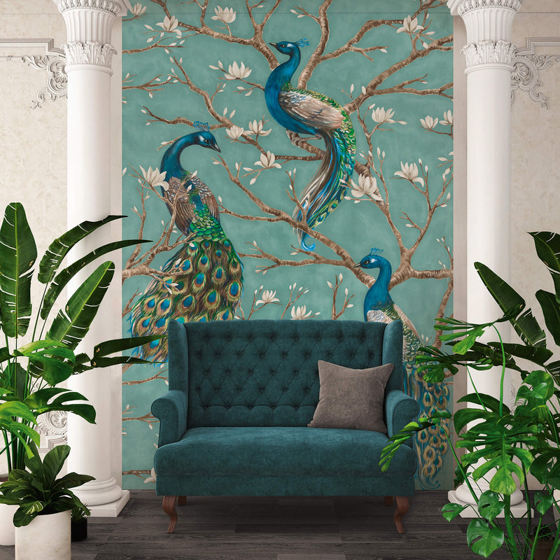 media image for Bird Turquoise Background Wall Mural from the Absolutely Chic Collection by Galerie Wallcoverings 261