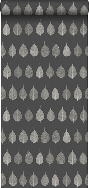 media image for Greenhouse Charcoal Leaves Wallpaper from Design Department by Brewster 246
