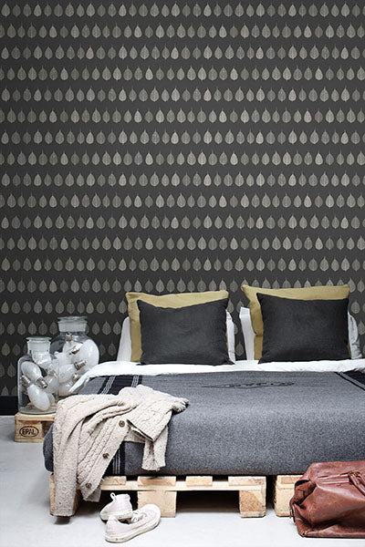 media image for Greenhouse Charcoal Leaves Wallpaper from Design Department by Brewster 275