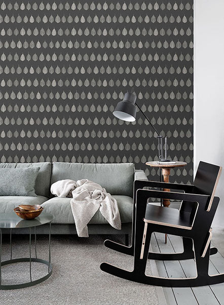 media image for Greenhouse Charcoal Leaves Wallpaper from Design Department by Brewster 280