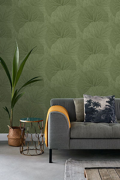 media image for Xylem Olive Large Leaves Wallpaper from Design Department by Brewster 281