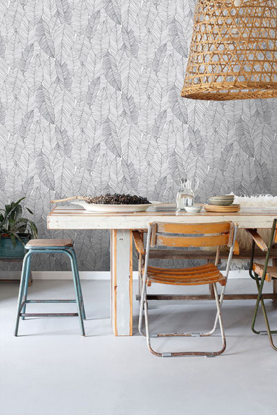product image for Thuy Grey Banana Leaves Wallpaper from Design Department by Brewster 89