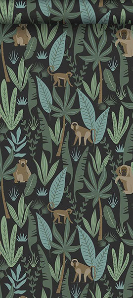 product image for Macaque Dark Green Monkeys Wallpaper from Design Department by Brewster 58