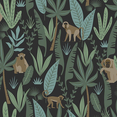 product image for Macaque Dark Green Monkeys Wallpaper from Design Department by Brewster 80