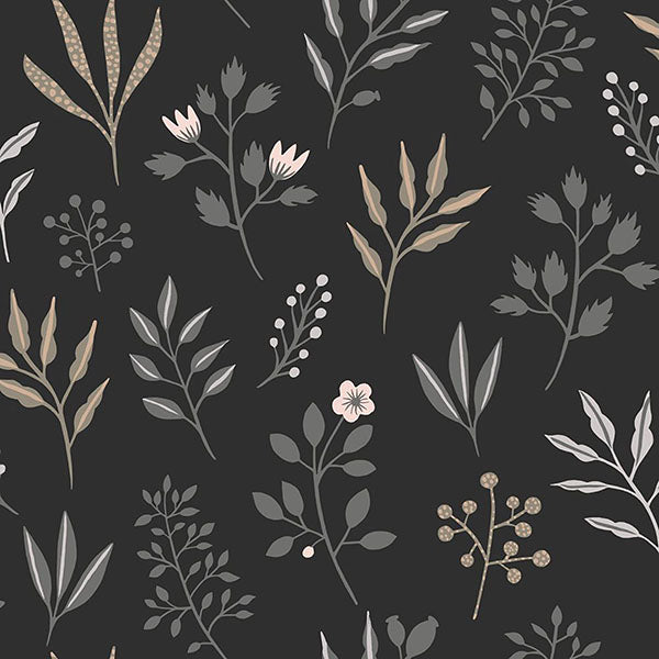 media image for sample cynara charcoal scandinavian floral wallpaper from design department by brewster 1 218