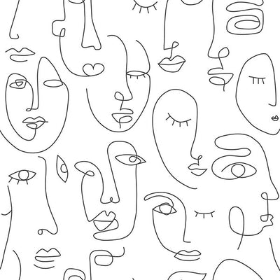 product image of Sharona White Line Art Faces Wallpaper from Design Department by Brewster 599