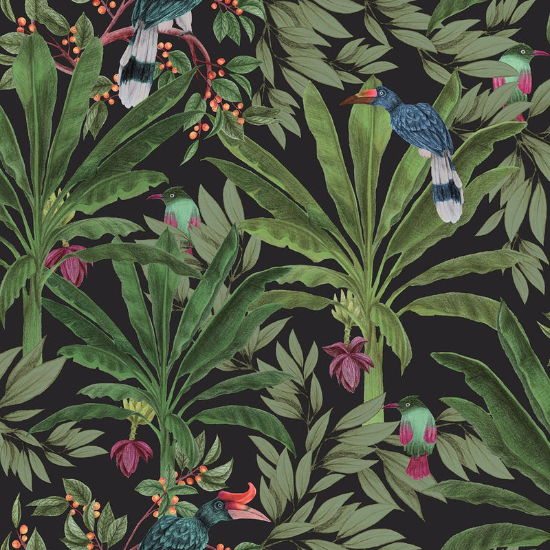 media image for sample carola black jungle tropics wallpaper from design department by brewster 1 258