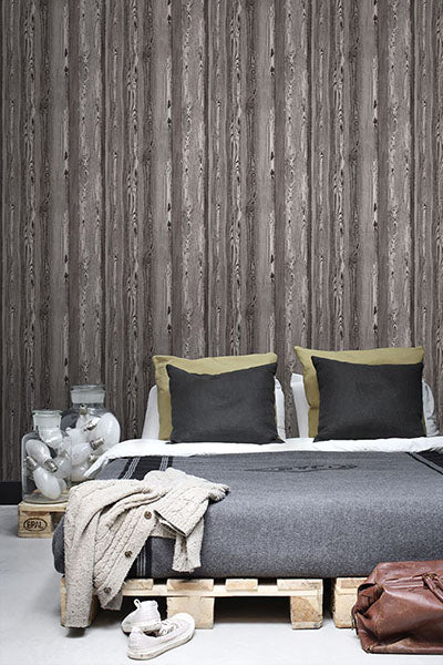 product image for Cady Brown Wood Panel Wallpaper from Design Department by Brewster 96