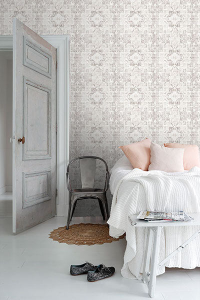 product image for Desmond Beige Distressed Medallion Wallpaper from Design Department by Brewster 72