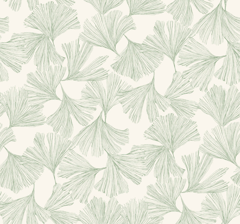 media image for Ginkgo Toss Wallpaper in Green from the Dazzling Dimensions Vol. 2 Collection by Antonina Vella 275