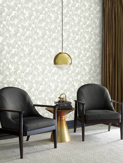 product image for Ginkgo Toss Wallpaper in Green from the Dazzling Dimensions Vol. 2 Collection by Antonina Vella 41