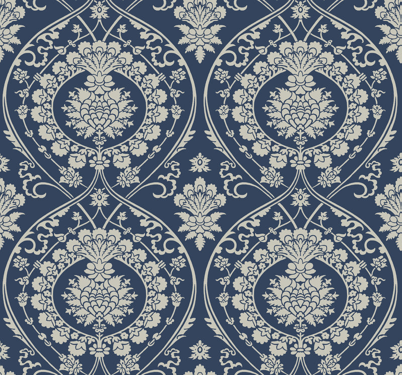 media image for Imperial Damask Wallpaper in Navy/Silver from Damask Resource Library by York Wallcoverings 230
