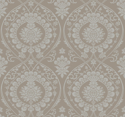 product image of sample imperial damask wallpaper in beige silver from damask resource library by york wallcoverings 1 578