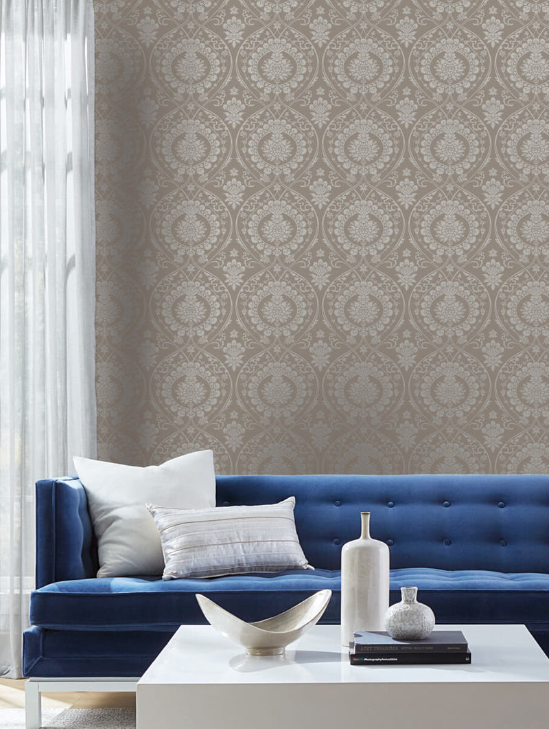media image for Imperial Damask Wallpaper in Beige/Silver from Damask Resource Library by York Wallcoverings 229