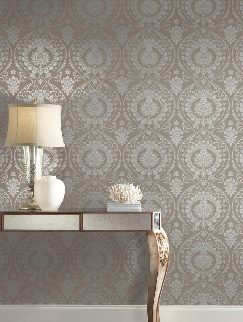 media image for Imperial Damask Wallpaper in Beige/Silver from Damask Resource Library by York Wallcoverings 294