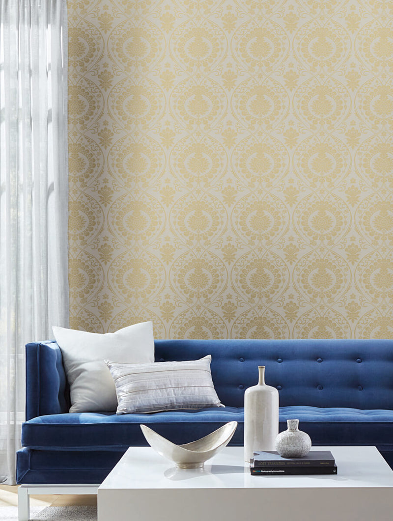 media image for Imperial Damask Wallpaper in Linen/Gold from Damask Resource Library by York Wallcoverings 278