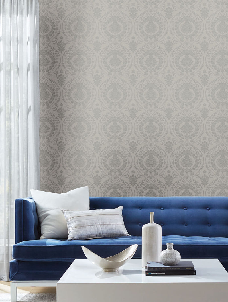 media image for Imperial Damask Wallpaper in Grey/Silver from Damask Resource Library by York Wallcoverings 256