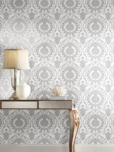 product image for Imperial Damask Wallpaper in White/Silver from Damask Resource Library by York Wallcoverings 55