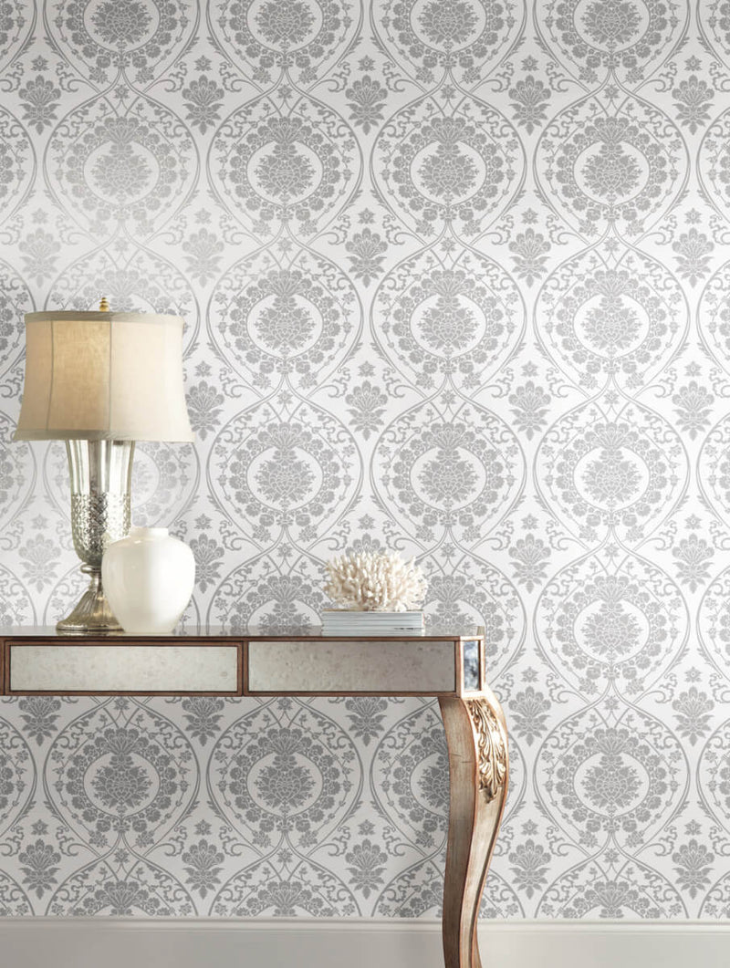 media image for Imperial Damask Wallpaper in White/Silver from Damask Resource Library by York Wallcoverings 20