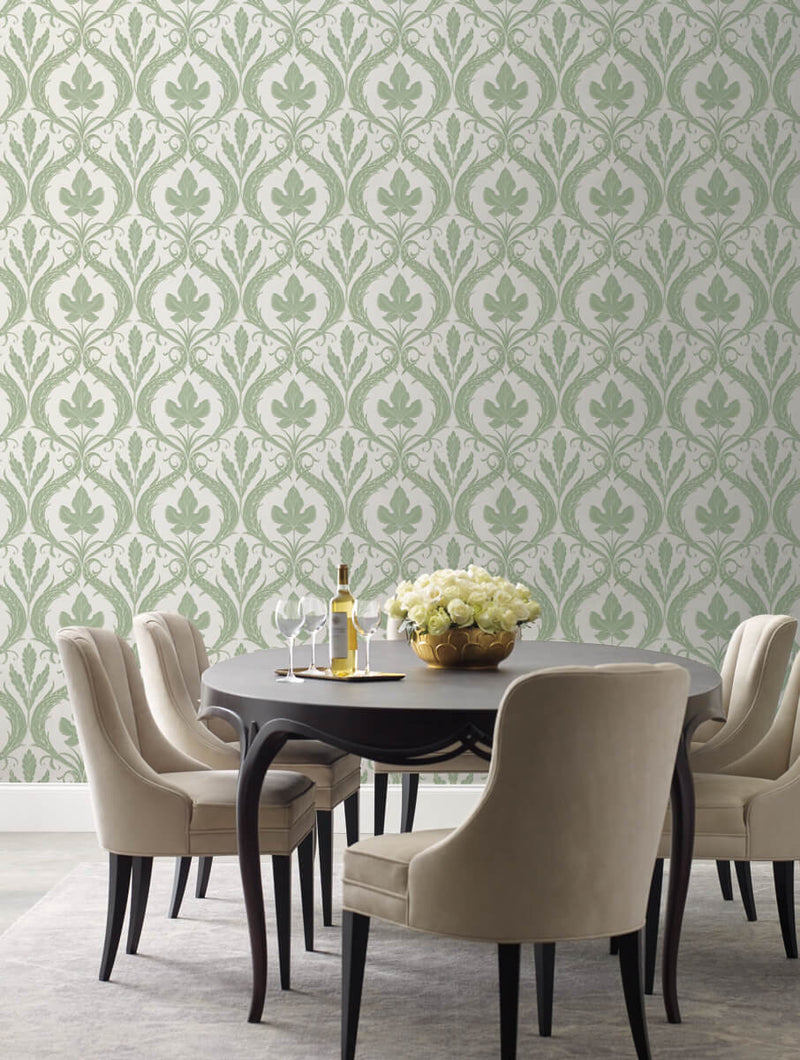 media image for Adirondack Damask Wallpaper in Green/White from Damask Resource Library by York Wallcoverings 231