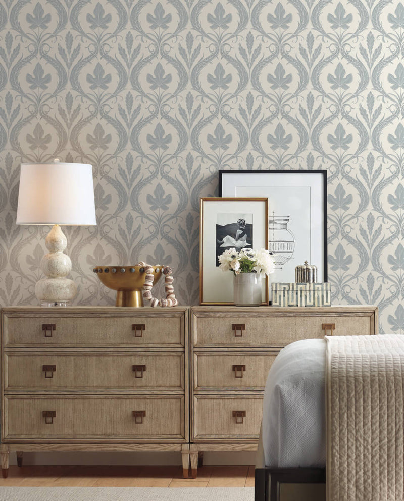 media image for Adirondack Damask Wallpaper in Smoky Blue/Beige from Damask Resource Library by York Wallcoverings 222