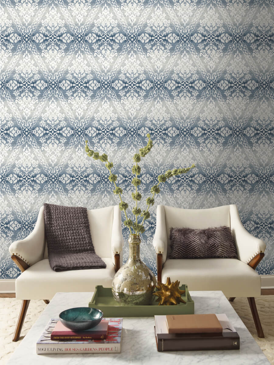 Shop Tudor Diamond Damask Wallpaper in Navy from Damask Resource