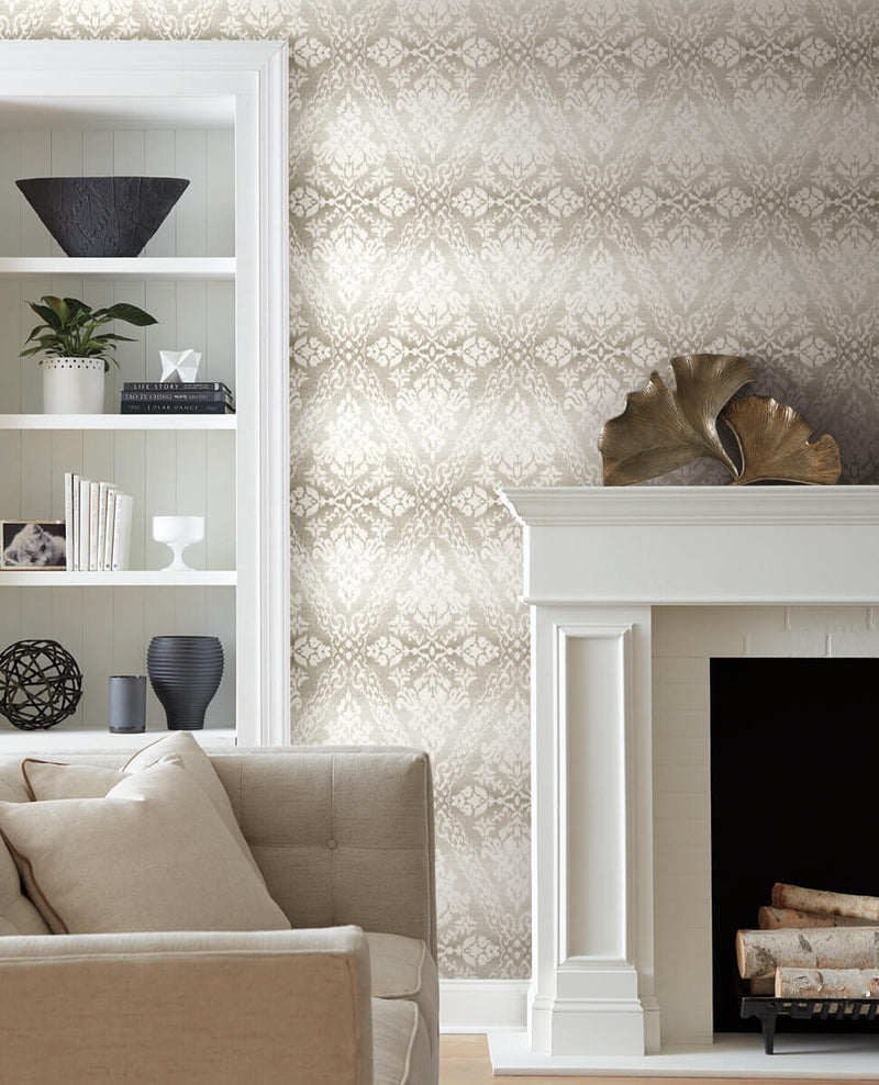media image for Tudor Diamond Damask Wallpaper in Linen from Damask Resource Library by York Wallcoverings 227