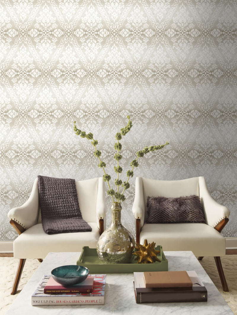 media image for Tudor Diamond Damask Wallpaper in Linen from Damask Resource Library by York Wallcoverings 264