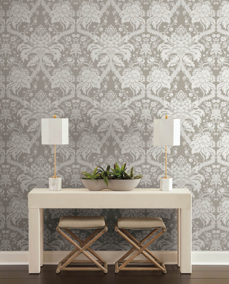 media image for French Artichoke Wallpaper in Beige from Damask Resource Library by York Wallcoverings 285