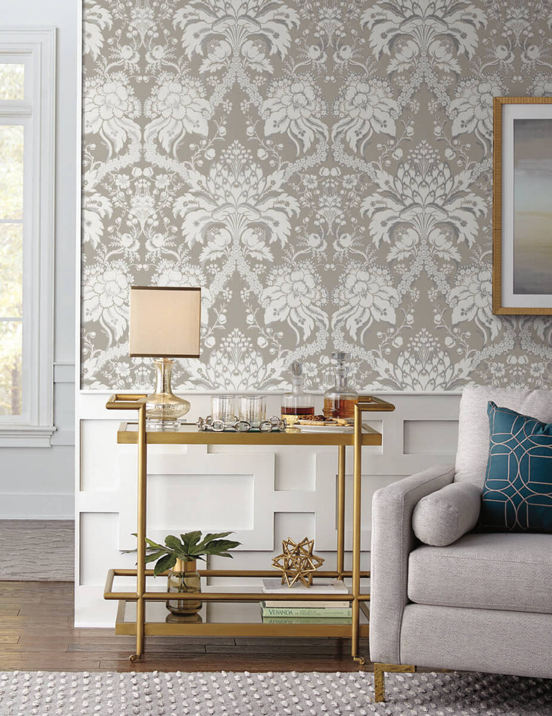 media image for French Artichoke Wallpaper in Beige from Damask Resource Library by York Wallcoverings 256