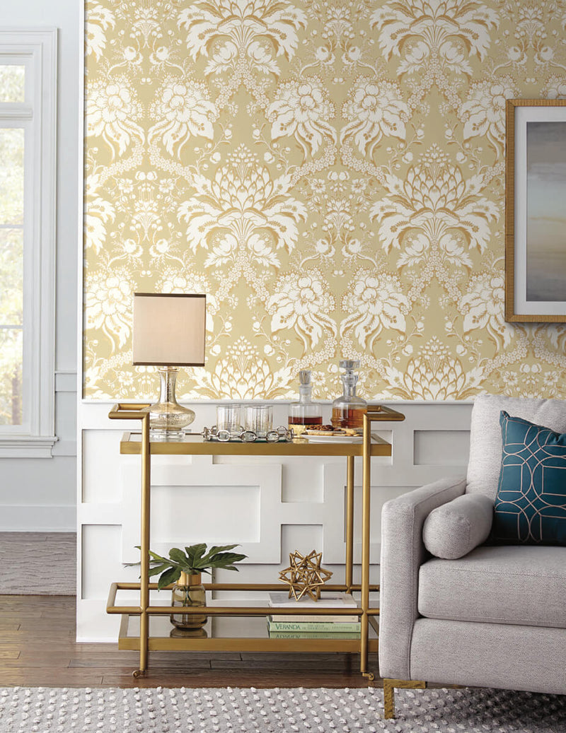 media image for French Artichoke Wallpaper in Yellow from Damask Resource Library by York Wallcoverings 244