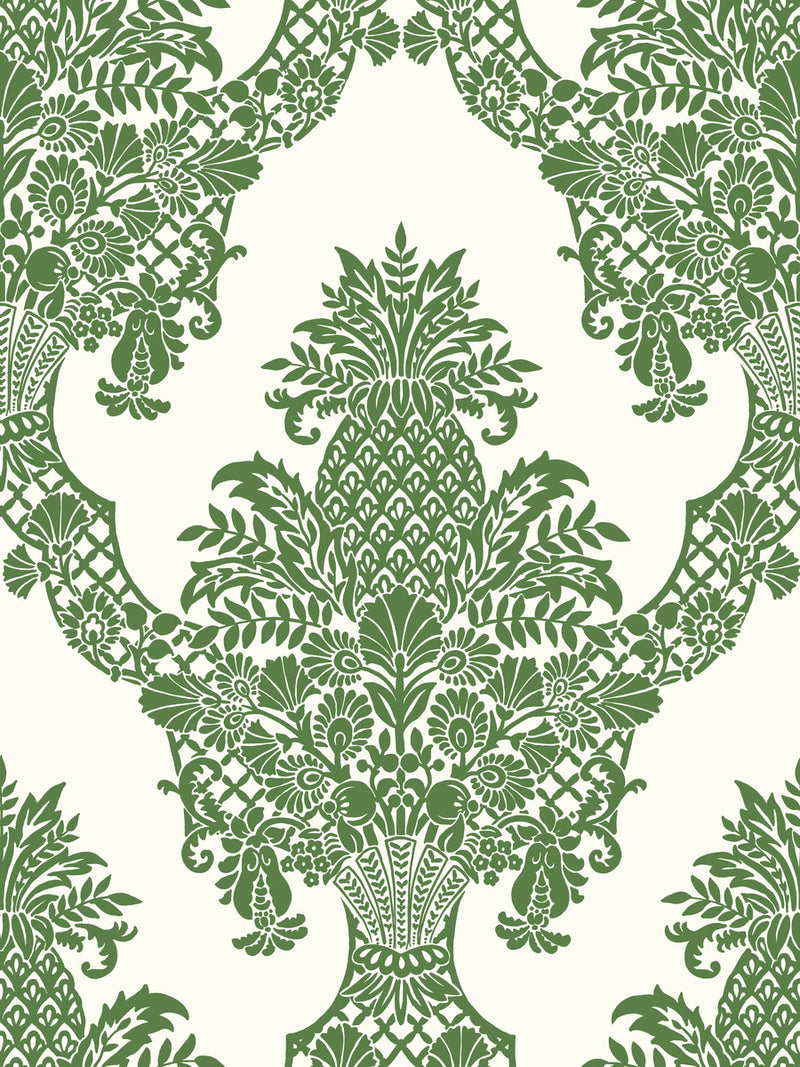 media image for sample pineapple plantation wallpaper in green white from damask resource library by york wallcoverings 1 274