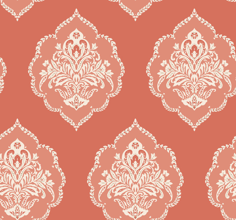 media image for Signet Medallion Wallpaper in Coral from Damask Resource Library by York Wallcoverings 210