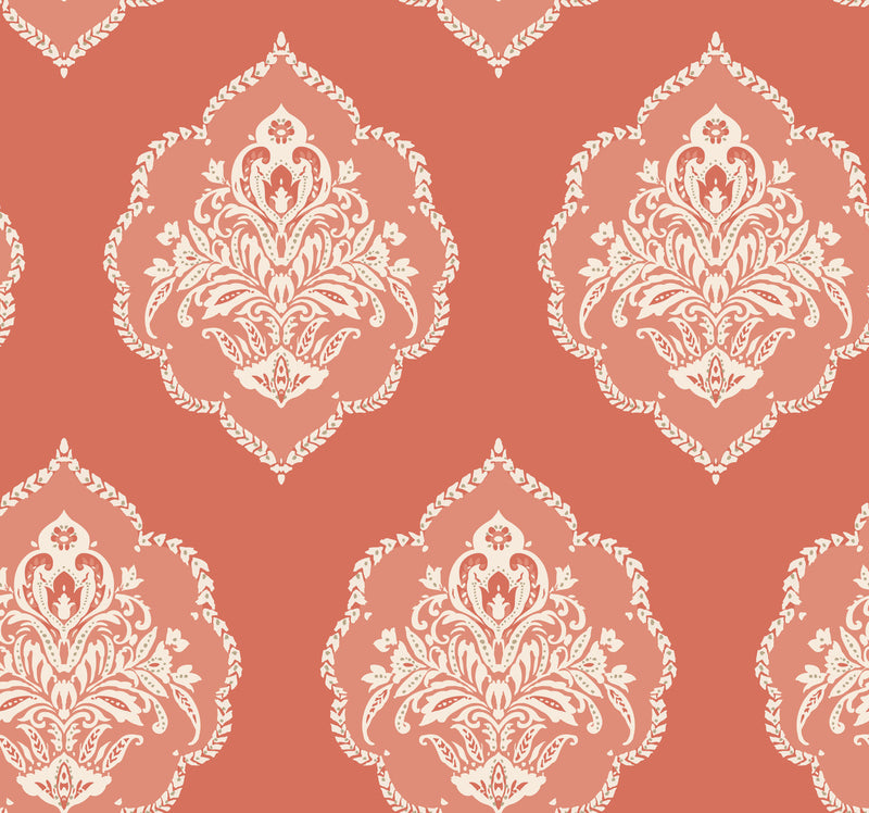 media image for Signet Medallion Wallpaper in Coral from Damask Resource Library by York Wallcoverings 276