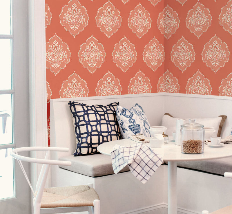 media image for Signet Medallion Wallpaper in Coral from Damask Resource Library by York Wallcoverings 292