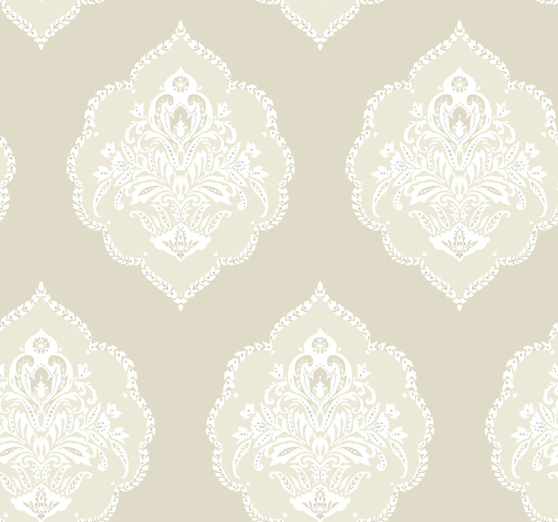 media image for Signet Medallion Wallpaper in Beige from Damask Resource Library by York Wallcoverings 254